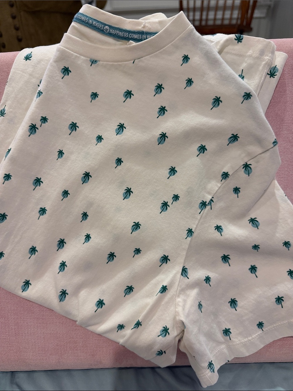 Free Planet White Short Sleeve Tee with Teal Palm Tree Print